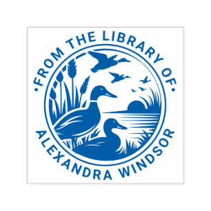 Rustic Ducks in Reeds Library Book Name Self-inking Stamp