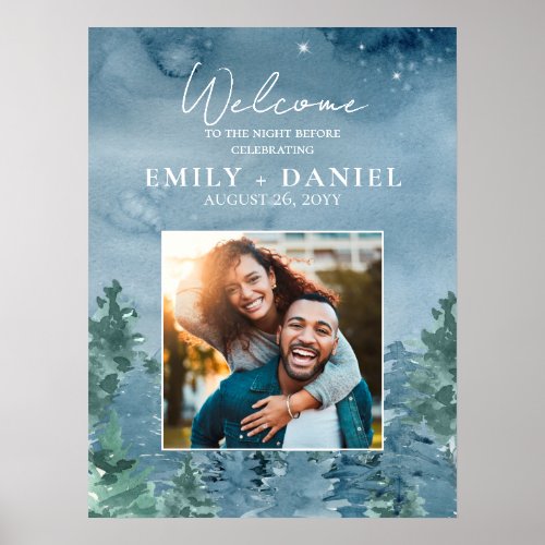 Rustic Dusky Blue Mountains Rehearsal Dinner Poster