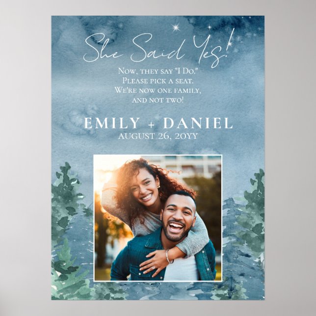 Rustic Dusky Blue Mountains Wedding Day Poster (Front)