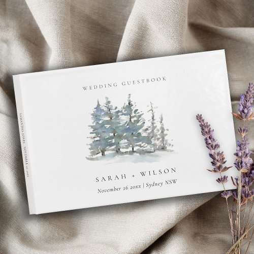 Rustic Dusky Green Blue Pine Trees Woods Wedding Guest Book