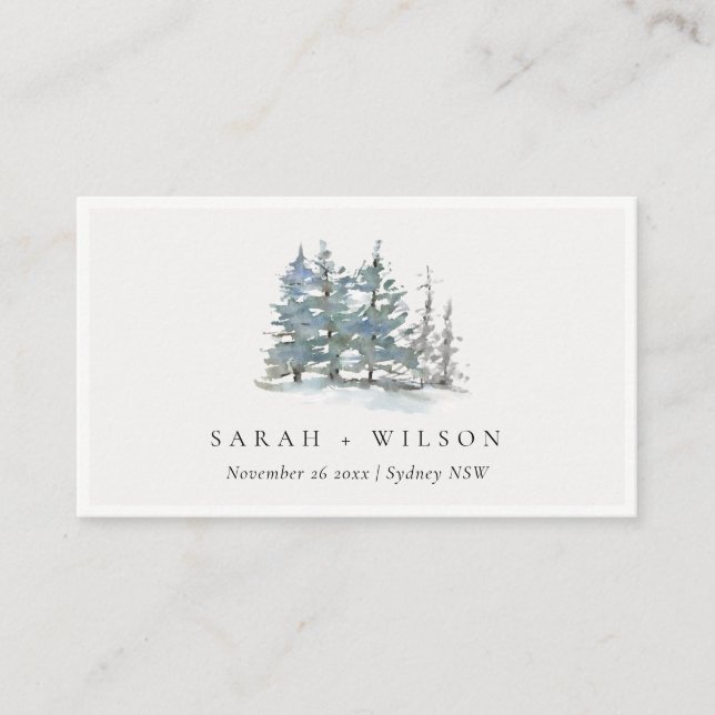 Rustic Dusky Green Blue Pine Woods Wedding Website Business Card (Front)
