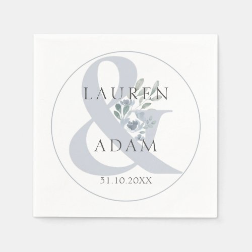 Rustic Dusty Blue Ampersand  Floral Wedding  Napkins