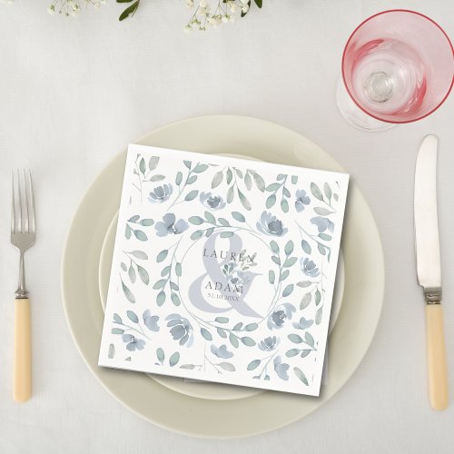 Rustic Dusty Blue Ampersand  Floral Wedding  Napkins