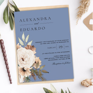 Rustic Dusty Blue and Boho Wildflowers Wedding Postcard