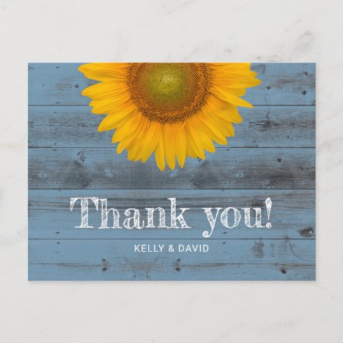 Rustic Dusty Blue Barn Wood Sunflower Thank You Postcard
