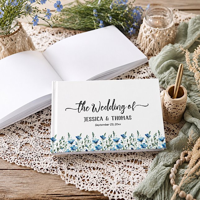Rustic Dusty Blue Boho Chic Wildflowers Wedding Guest Book (Creator Uploaded)