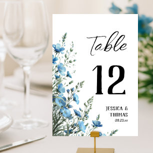 Rustic Dusty Blue Boho Chic Wildflowers Wedding Table Number