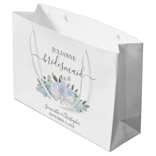 Rustic Dusty Blue Boho Floral Wedding Bridesmaid Large Gift Bag