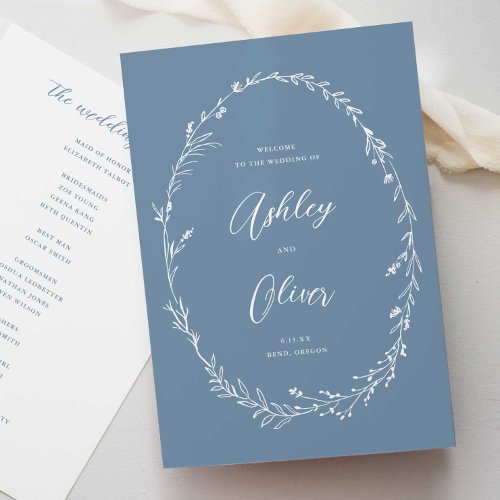 Rustic Dusty Blue Boho Wildflower Wreath Wedding Program