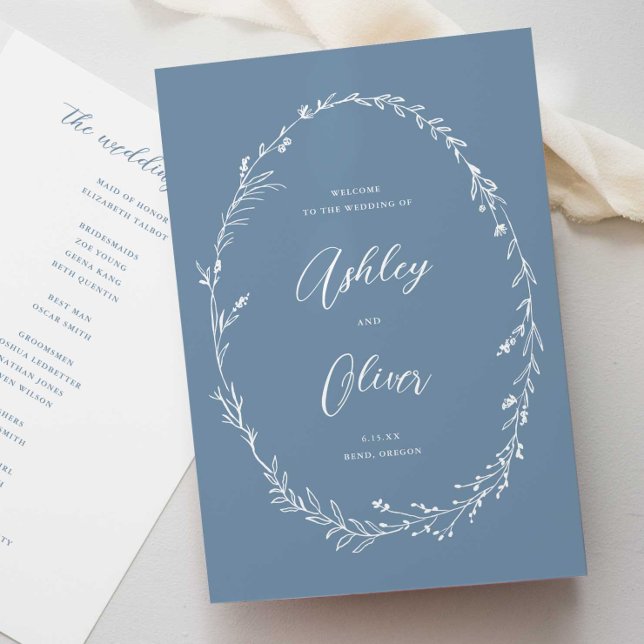 Rustic Dusty Blue Boho Wildflower Wreath Wedding Program (Creator Uploaded)