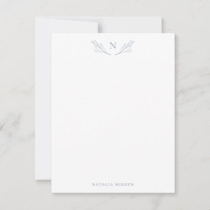 Rustic Dusty Blue Botanical Branches Monogram Note Card