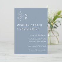Rustic Dusty Blue Botanical Monogram Wedding  Invitation