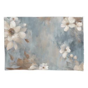 Rustic Dusty Blue Brown Cream Farmhouse Floral Pillow Case