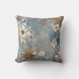 Rustic Dusty Blue Brown Cream Farmhouse Floral Sm Throw Pillow