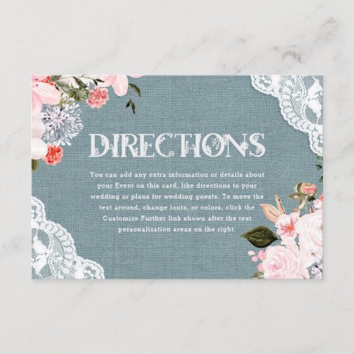 Rustic Dusty Blue Burlap Lace Wedding Directions Enclosure Card