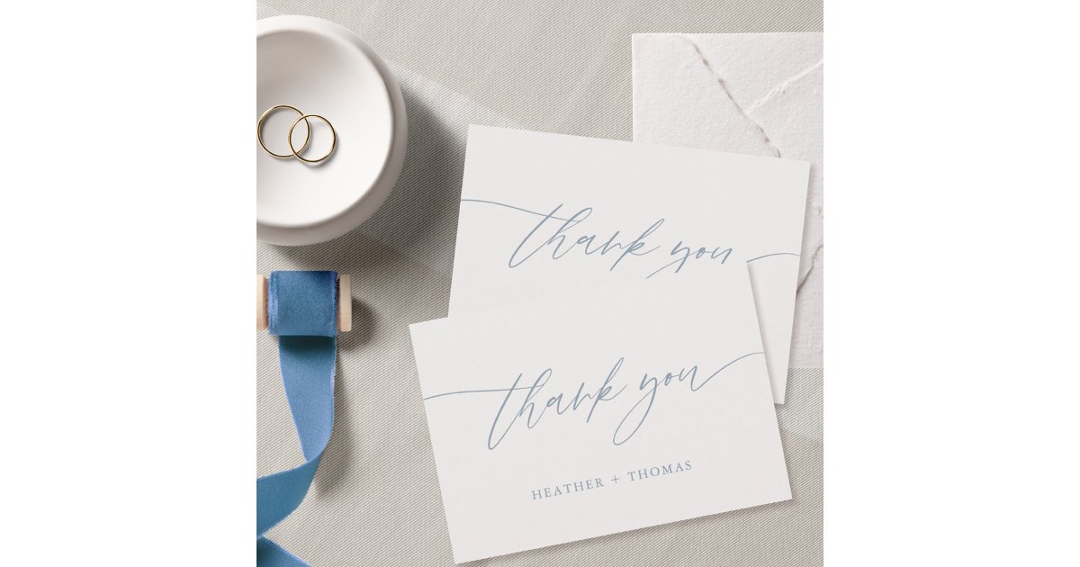 Rustic Dusty Blue Calligraphy Wedding Thank You Card | Zazzle