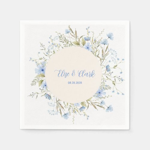 Rustic Dusty Blue Delicate Wildflower Wedding Napkins