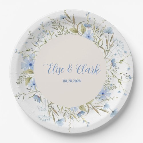 Rustic Dusty Blue Delicate Wildflower Wedding Paper Plates