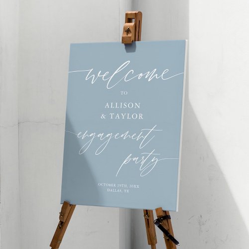 Rustic Dusty Blue Engagement Party Welcome Sign