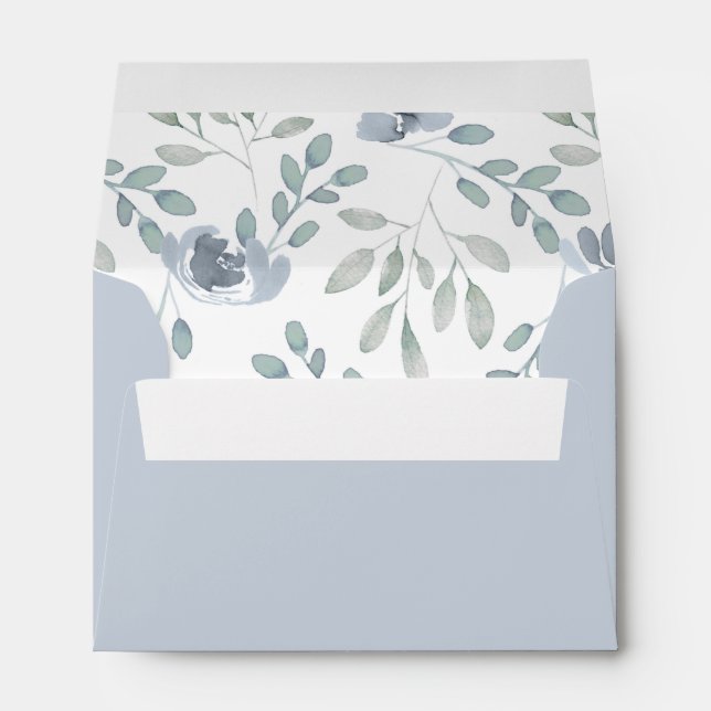 Rustic Dusty blue Eucalyptus & Floral Wedding Envelope (Back (Bottom))