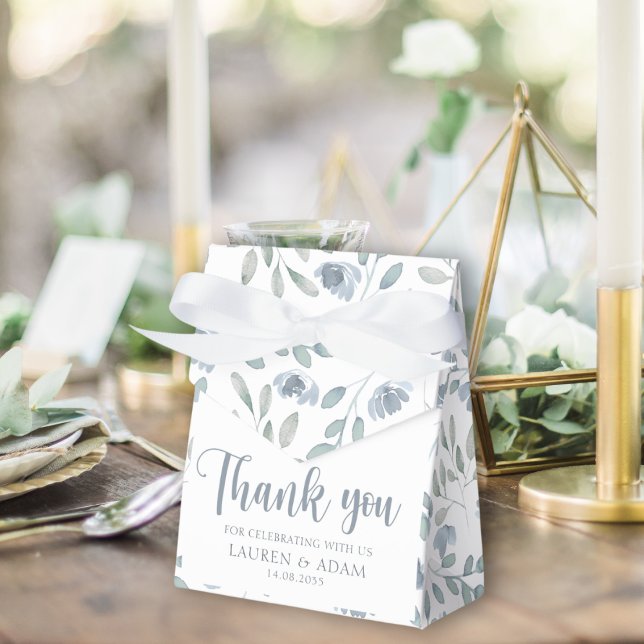 Rustic Dusty Blue Eucalyptus Wedding Thank you Favor Boxes (Creator Uploaded)