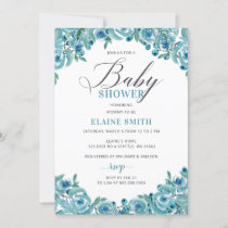 Rustic Dusty Blue Floral Boy Baby Shower Invitation
