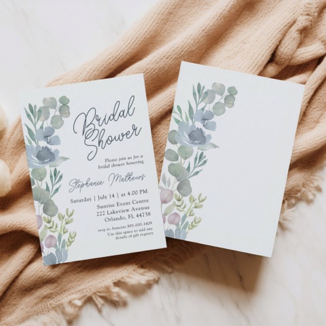 Rustic Dusty Blue Floral Bridal Shower Invitation (Creator Uploaded)