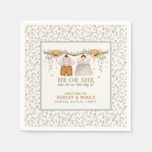 Rustic Dusty Blue Floral Cottagecore Gender Reveal Napkins