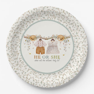 Rustic Dusty Blue Floral Cottagecore Gender Reveal Paper Plates
