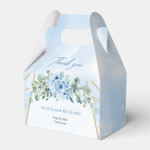 Rustic Dusty Blue Floral eucalyptus gold frame Favor Boxes