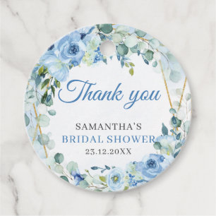 Rustic Dusty Blue Floral gold frame bridal shower Favor Tags