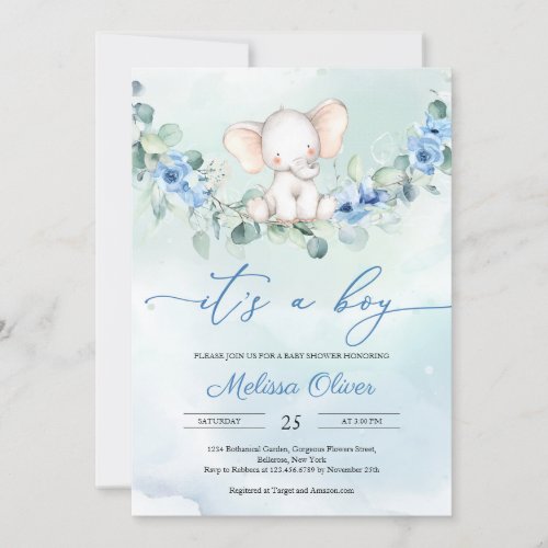 Rustic Dusty Blue Floral Its A Boy Baby Shower Invitation