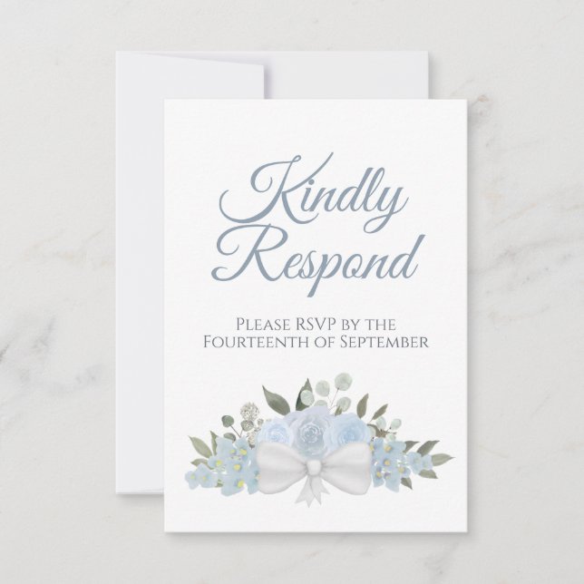 Rustic Dusty Blue Floral Kindly Respond Wedding RSVP Card (Front)