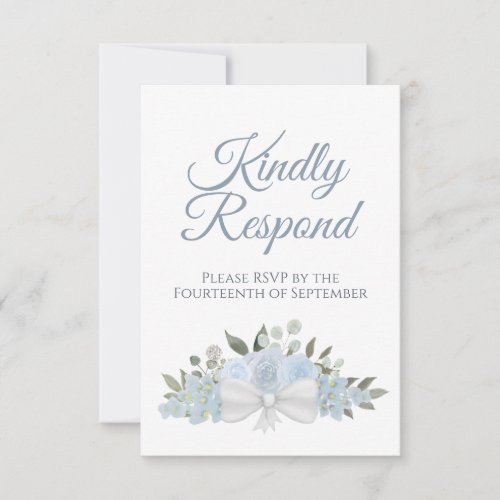 Rustic Dusty Blue Floral Kindly Respond Wedding RSVP Card