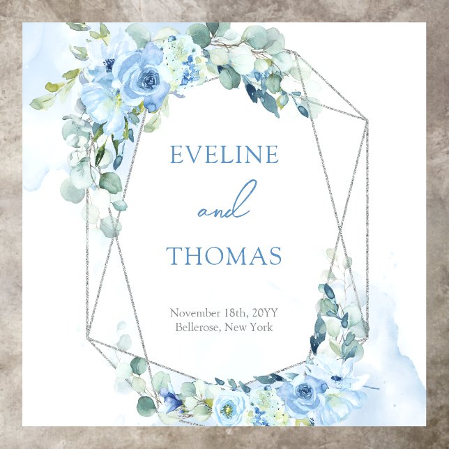 Rustic Dusty Blue Floral silver frame sage wedding Floor Decals (Insitu)