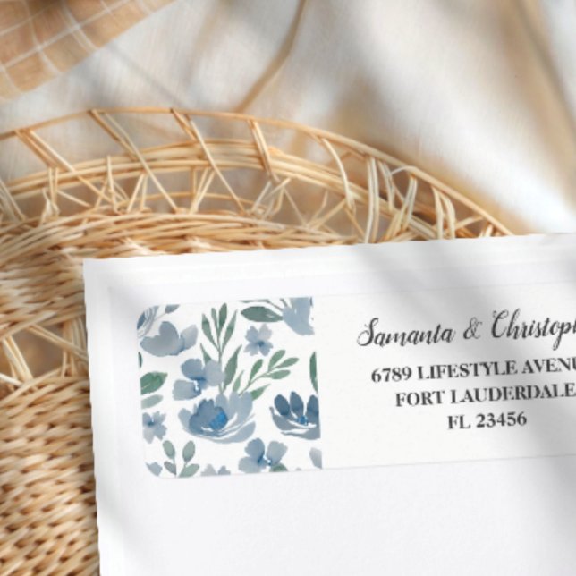 Rustic Dusty Blue Floral Watercolor Address Label (Creator Uploaded)