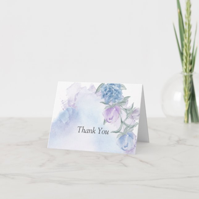 Rustic Dusty Blue Floral Watercolor Thank You Card (Front)