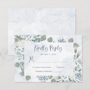 Rustic Dusty Blue Floral Watercolor Wedding RSVP Card