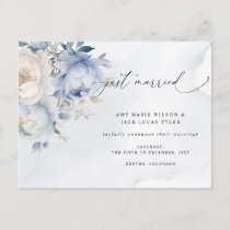 Rustic Dusty Blue Floral Wedding Announcement Postcard