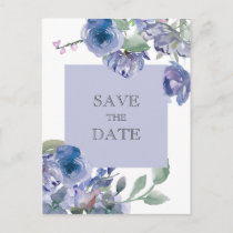 Rustic Dusty Blue Floral Wedding  Announcement Postcard