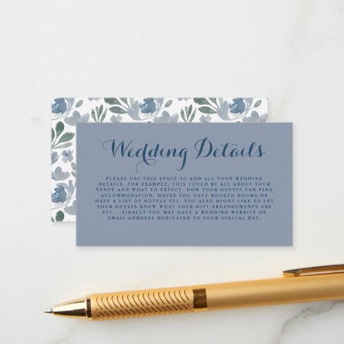 Rustic Dusty Blue Floral Wedding Details  Enclosur Enclosure Card