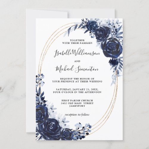 Rustic Dusty Blue Floral Wedding Invitation