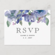 Rustic Dusty Blue Floral Wedding  Invitation Postcard