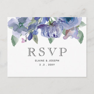 Rustic Dusty Blue Floral Wedding Invitation Postcard
