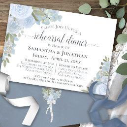 Rustic Dusty Blue Floral Wedding Rehearsal Dinner Invitation