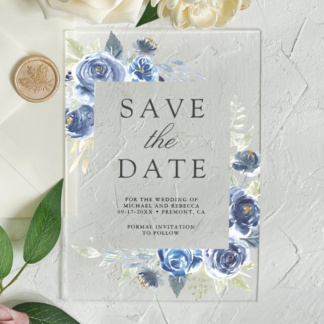 Rustic Dusty Blue Floral Wedding Save the Date (Creator Uploaded)