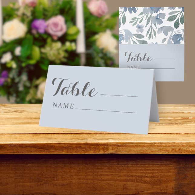 Rustic Dusty Blue & Floral Wedding Seating Place Card (Creator Uploaded)