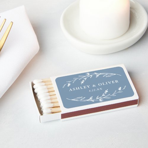 Rustic Dusty Blue Floral Wildflower Wedding Favor Matchboxes