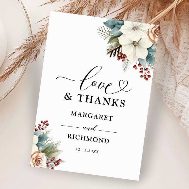 Rustic Dusty Blue Floral Winter Wedding Thank You  (Creator Uploaded)