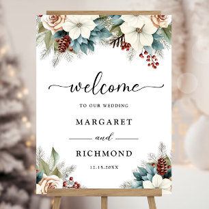Rustic Dusty Blue Floral Winter Wedding Welcome Foam Board